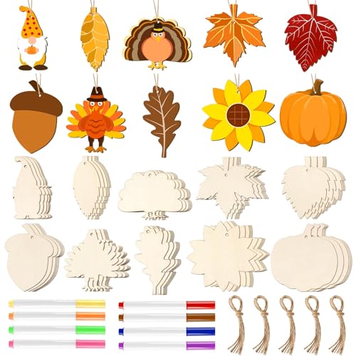 50 Pieces Christmas Wooden Ornaments Blanks Pendants Unfinished Wood Slices Hanging K397
