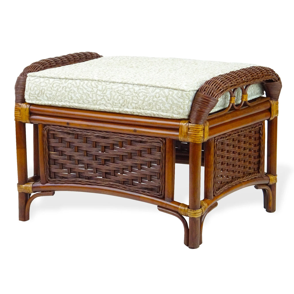 Dark Walnut Natural Rattan Wicker Armchair with Ottoman and Cushion A345107