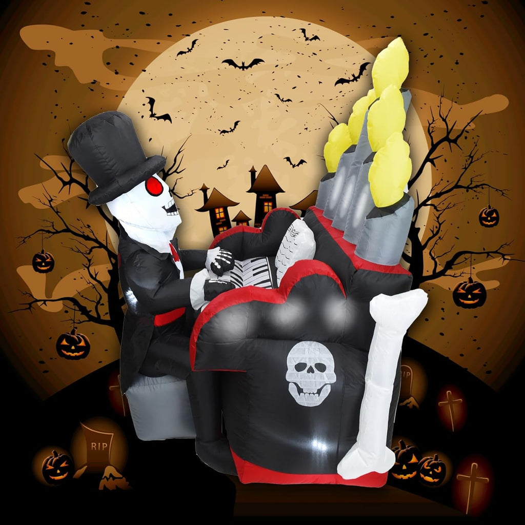 5.4FT Halloween Inflatable Skeleton Playing Piano with LED Lights and Bluetooth Speaker E571967