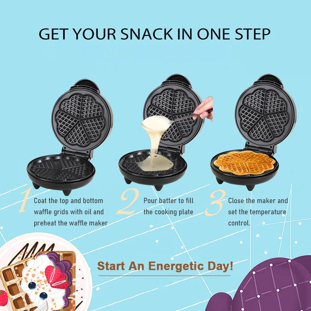 1000W Heart-Shaped Waffle Maker Iron M6840