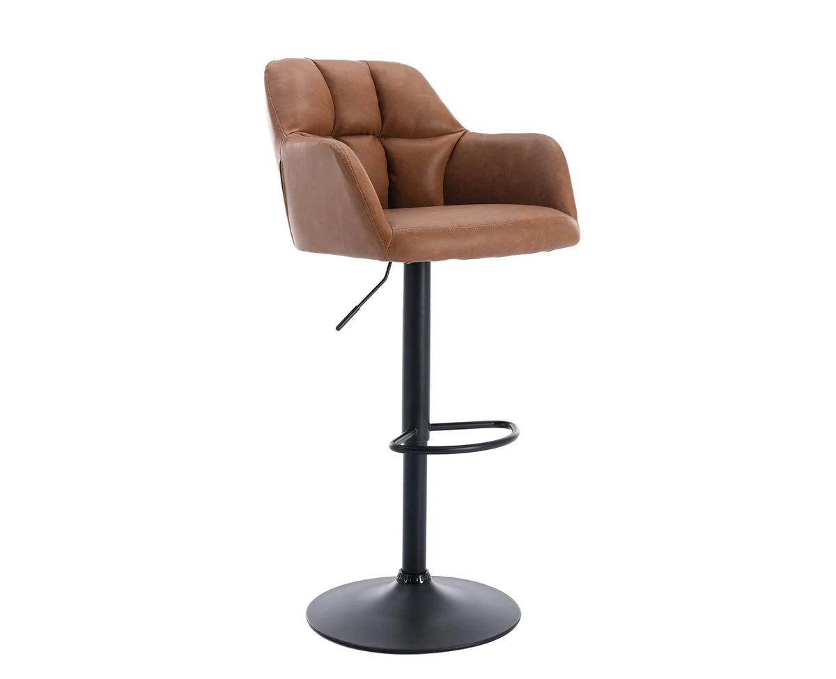 Brown Faux Leather Adjustable Swivel Bar Stool Set of 2 Z97728