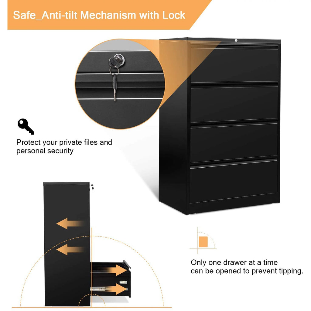 4 Drawer Black File Cabinet with Lock C269140