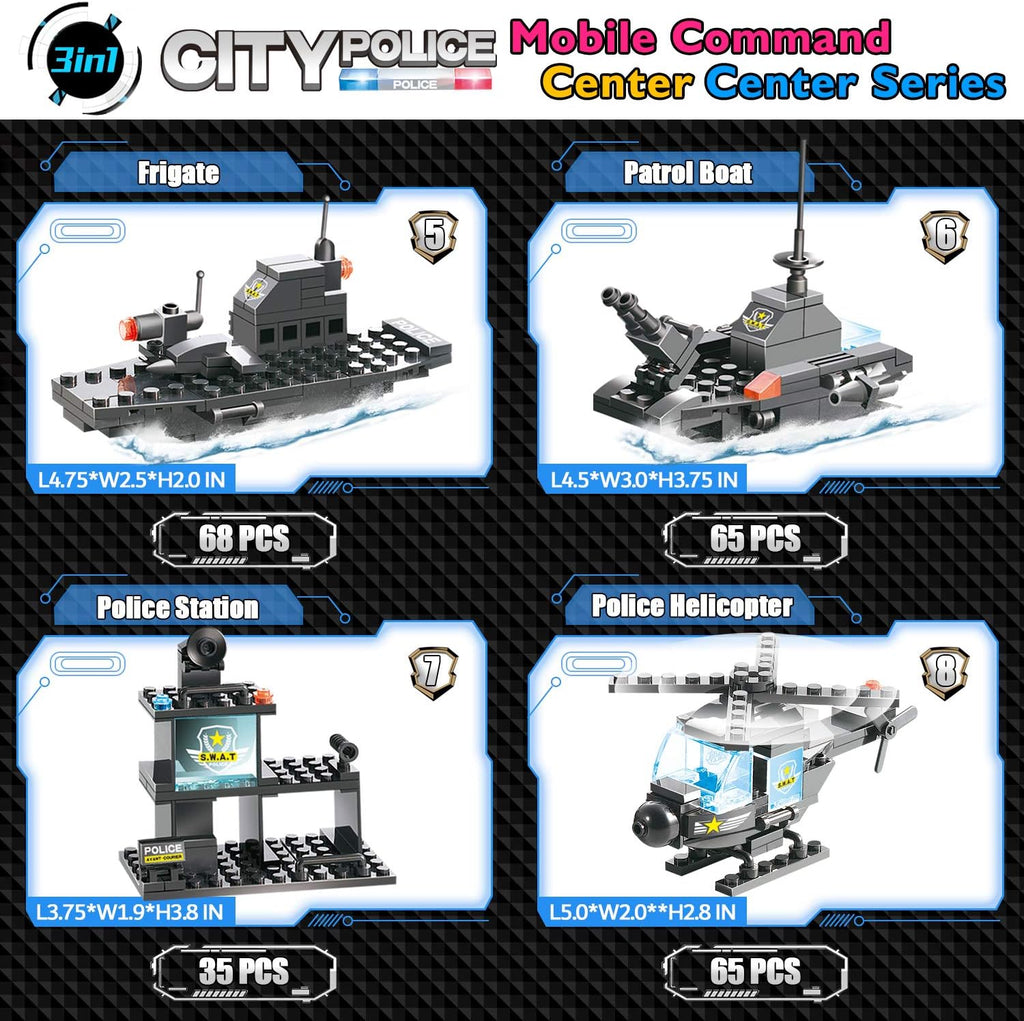 1110 PCS SWAT City Police Station Mobile Command Center Truck Car Building Blocks Set with Storage Box R11103