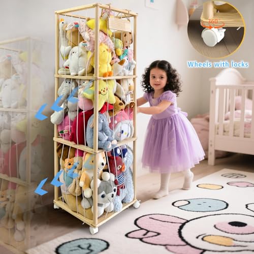 Wooden Stuffed Animal Storage Organizer with Elastic Band R94125