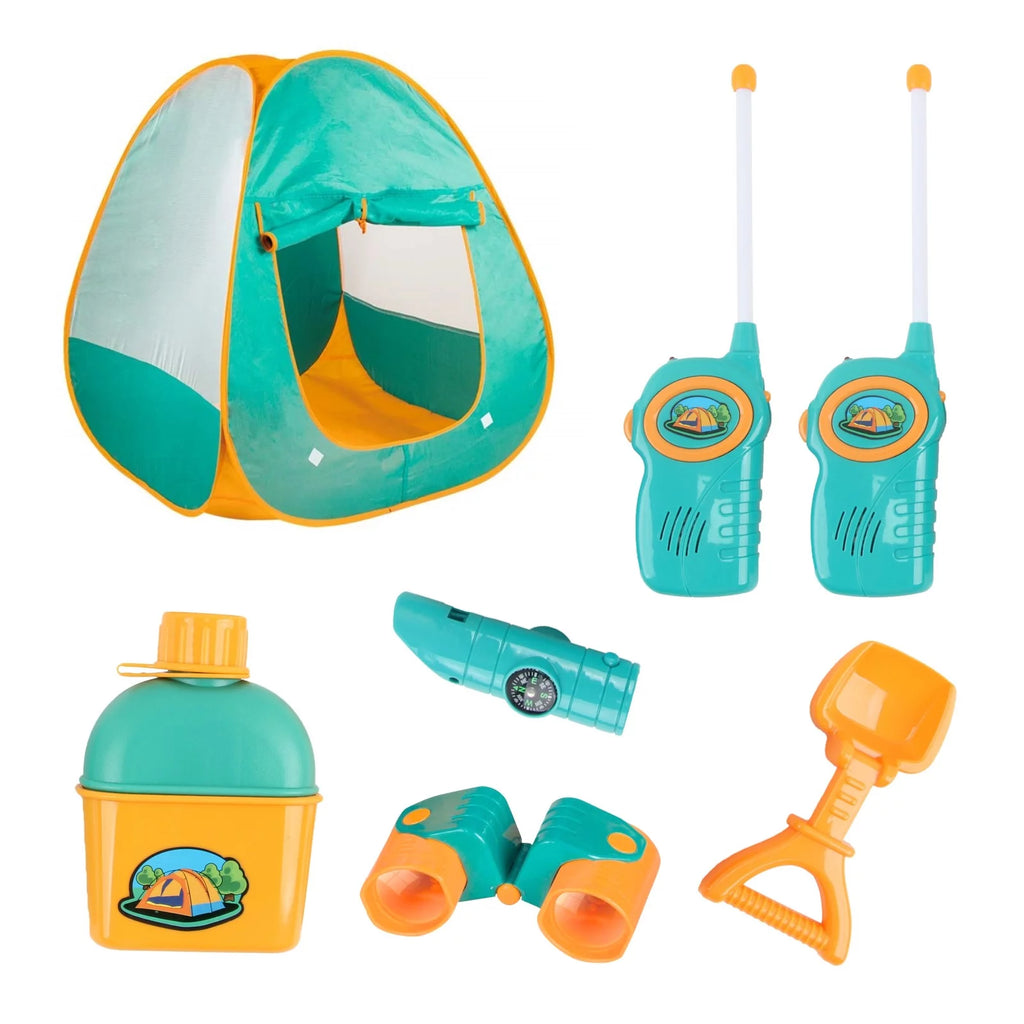 Kids Camping Tent Playset with 2 Walkie Talkies and Outdoor Toy Gear A69769
