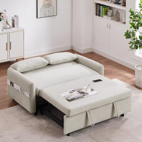 Pull Out Sleep Sofa Couch with Adjustable Backrest, USB Port, 2 Pillows H7345