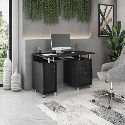 Espresso Writing Desk with Drawers & File Cabinet B20893