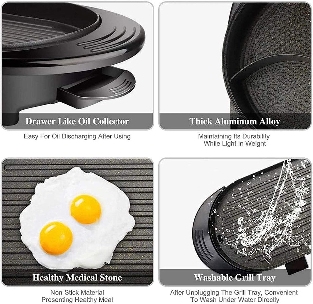 Black Electric Hot Pot and Smokeless BBQ Grill W146435