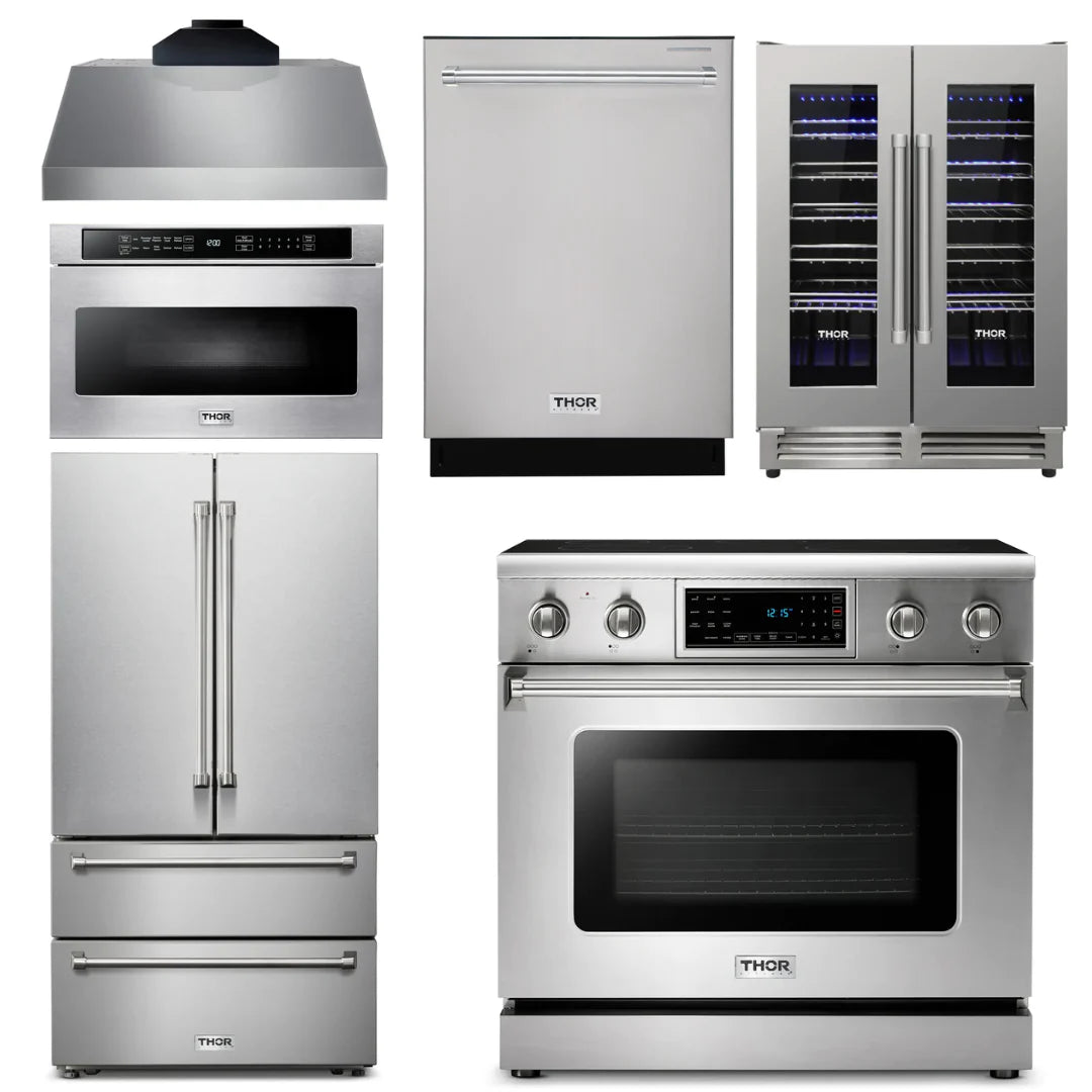 36 Electric Range, Range Hood, Microwave, Refrigerator, Dishwasher, Wine Cooler O21176