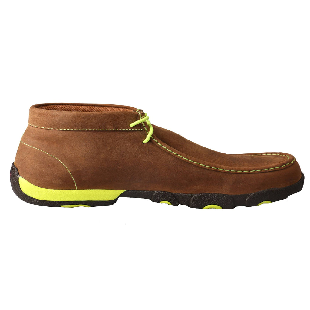 Distressed Saddle/Neon Yellow Leather Driving Moc U73445