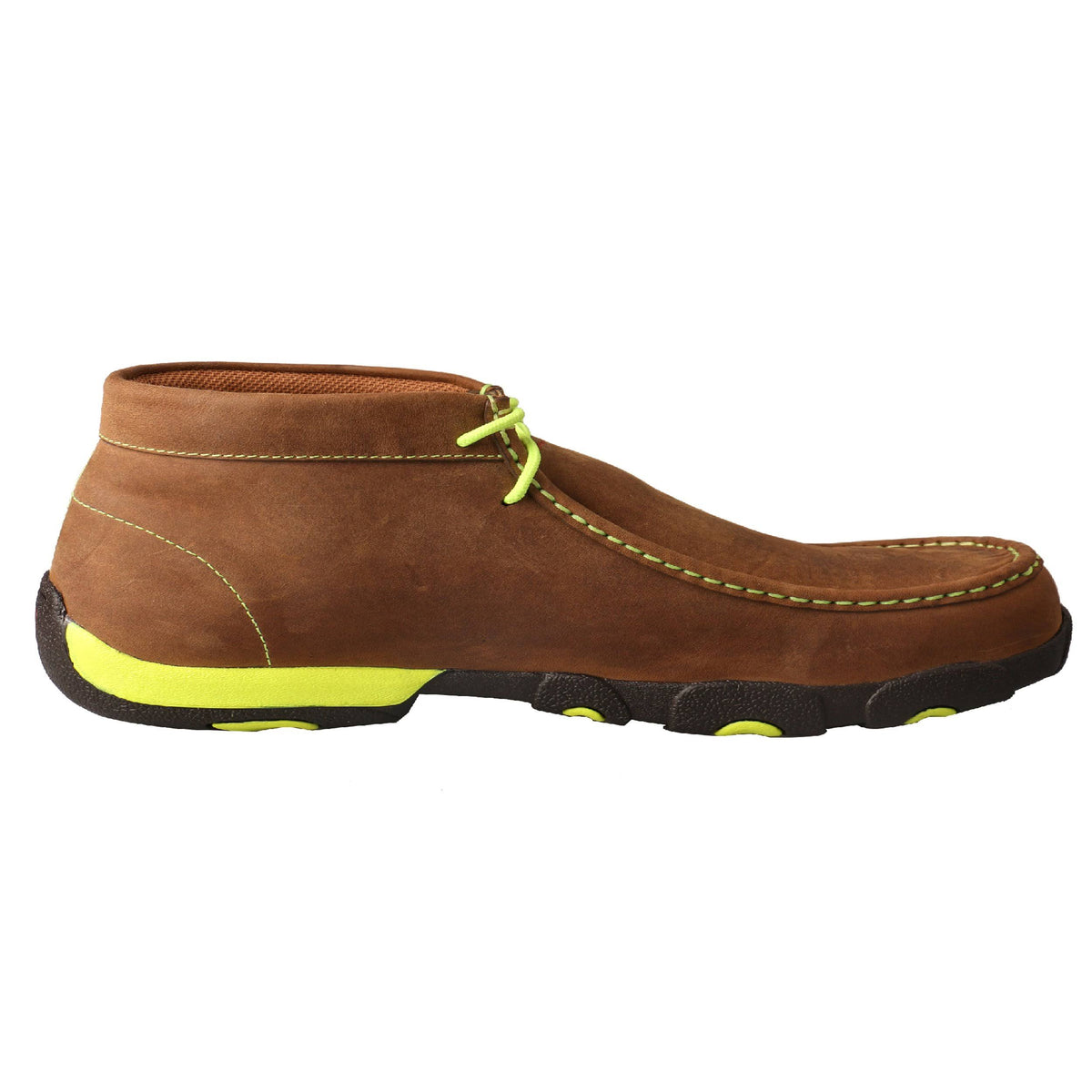 Distressed Saddle/Neon Yellow Leather Driving Moc U73445