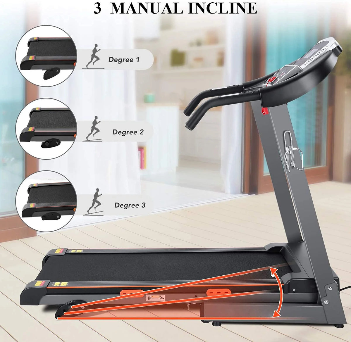 Electric Foldable Treadmill 2.5 HP 3 Levels Incline H400462