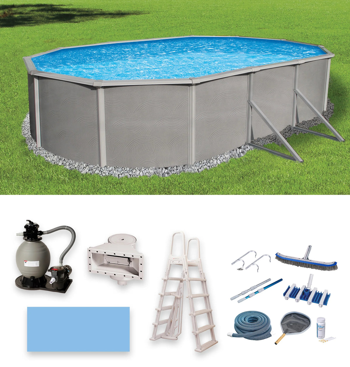 18-ft x 33-ft Oval 52-in Deep Metal Wall Swimming Pool N70247