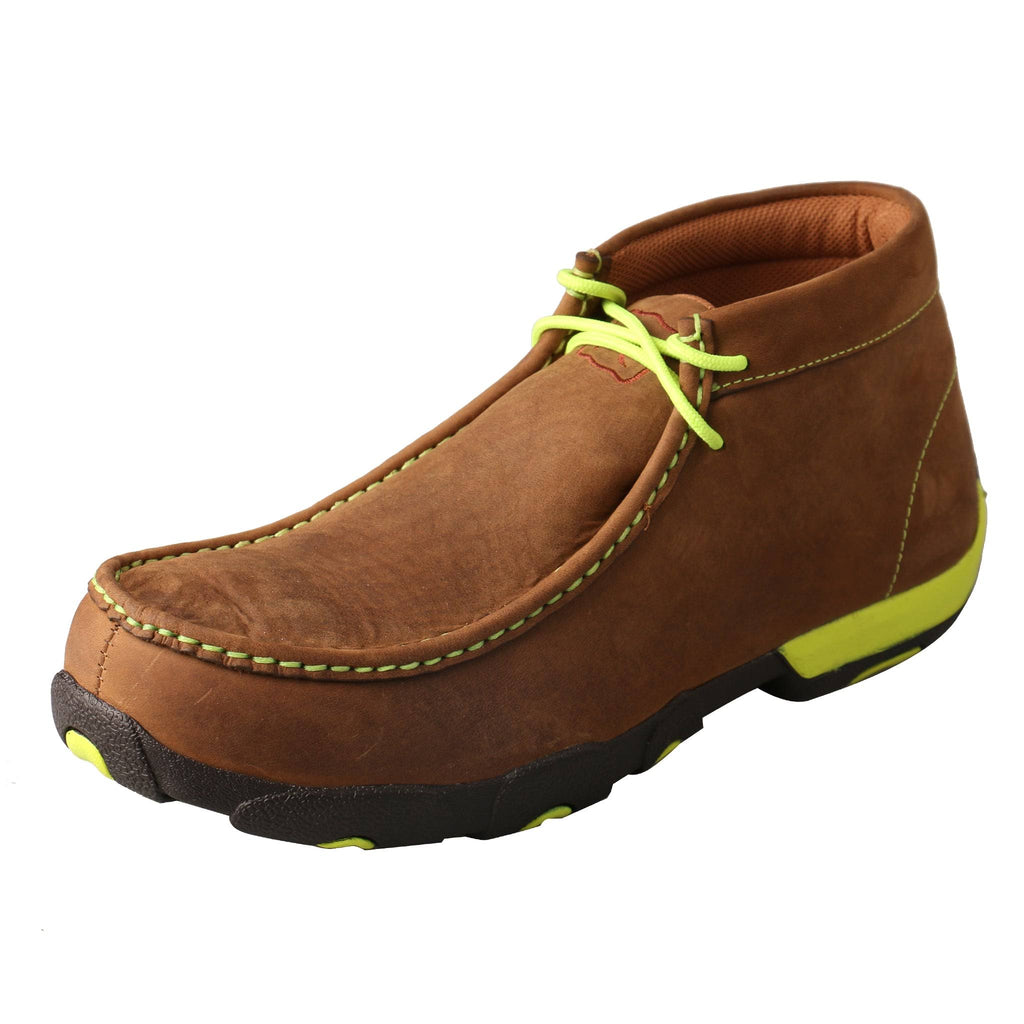 Distressed Saddle/Neon Yellow Leather Driving Moc U73445