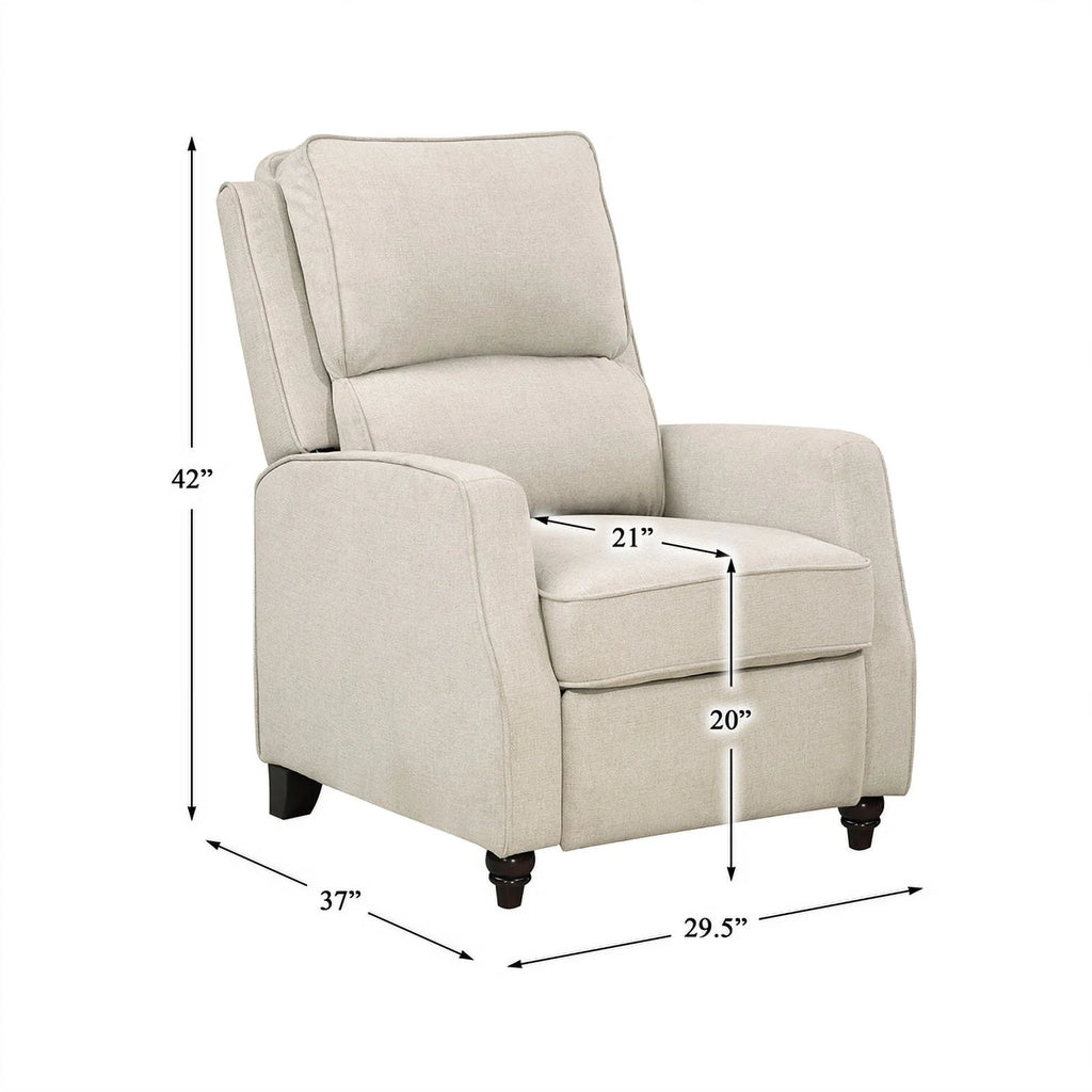 Beige Upholstered Fabric Push Back Recliner W252