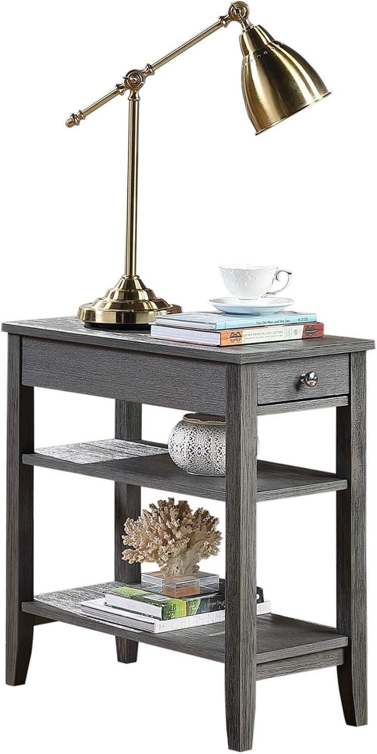 Three Tier End Table with Drawer, Dark Gray I467