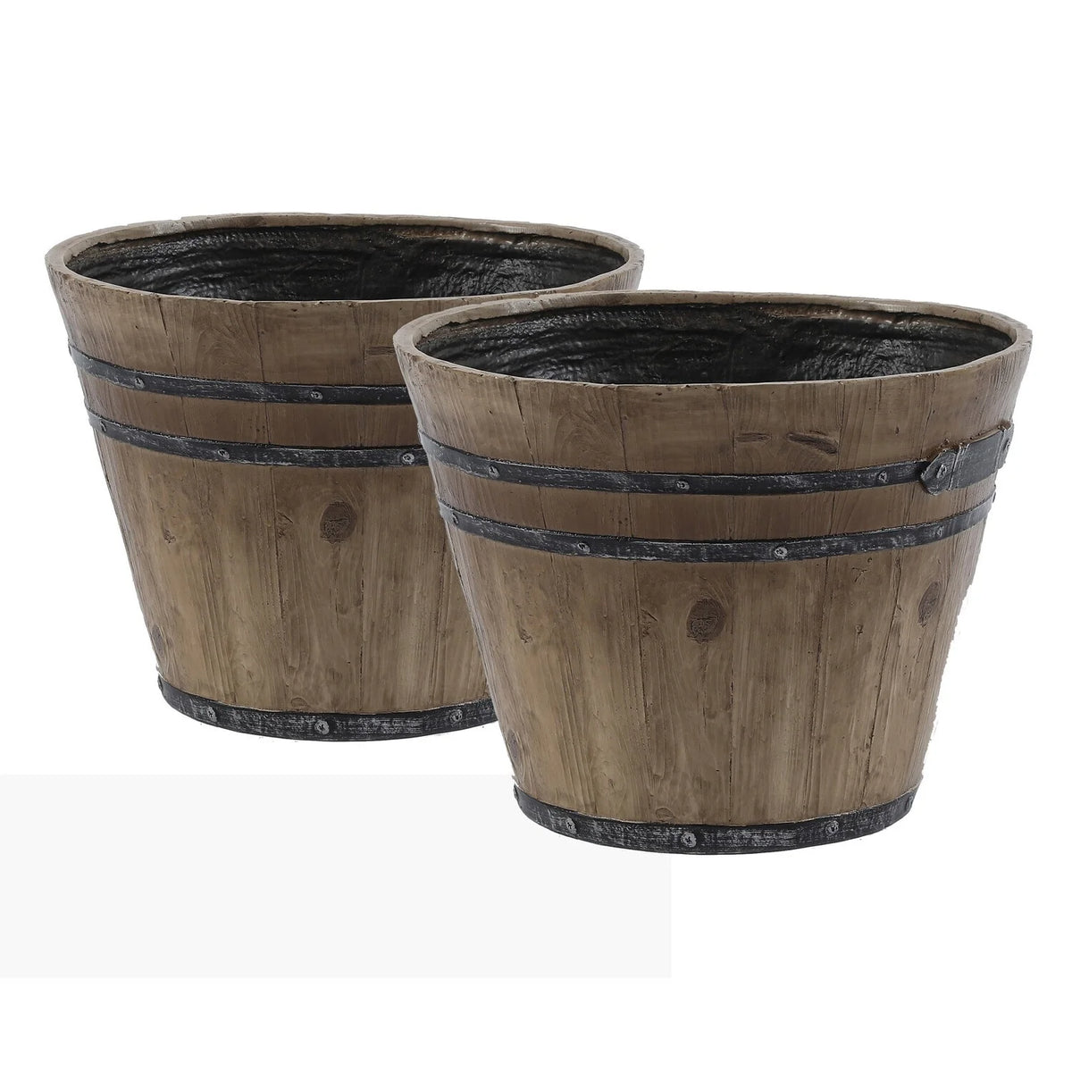 Set Of 2 Rustic Brown Faux Wood Planters S582311