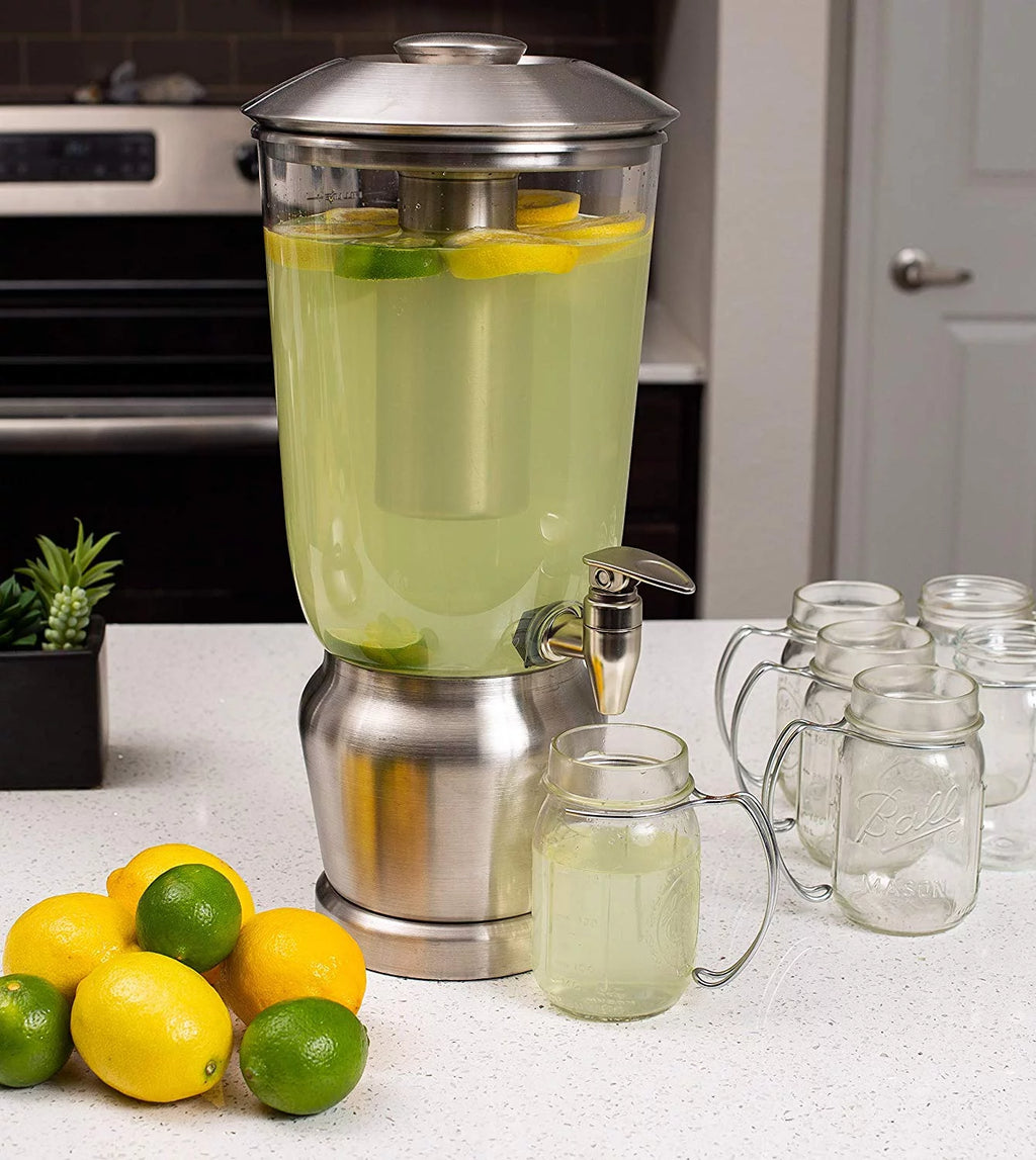 1.5 Gallon Stainless Steel Beverage Dispenser with Ice Container, Stand & Spigot A82966