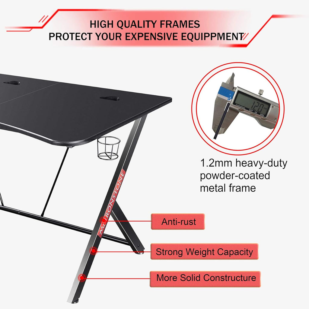 Black 63 W x 32 D Gaming Desk with Cup Holder and Headphone Hook U28924