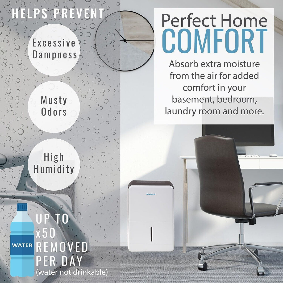 50-Pint Portable Dehumidifier with Auto-Shutoff, Timer, and LED Display H1321