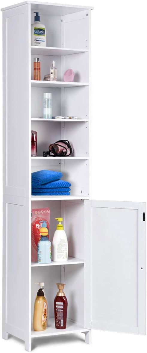 White Wooden Cabinet with Door and 5 Adjustable Shelves S6910