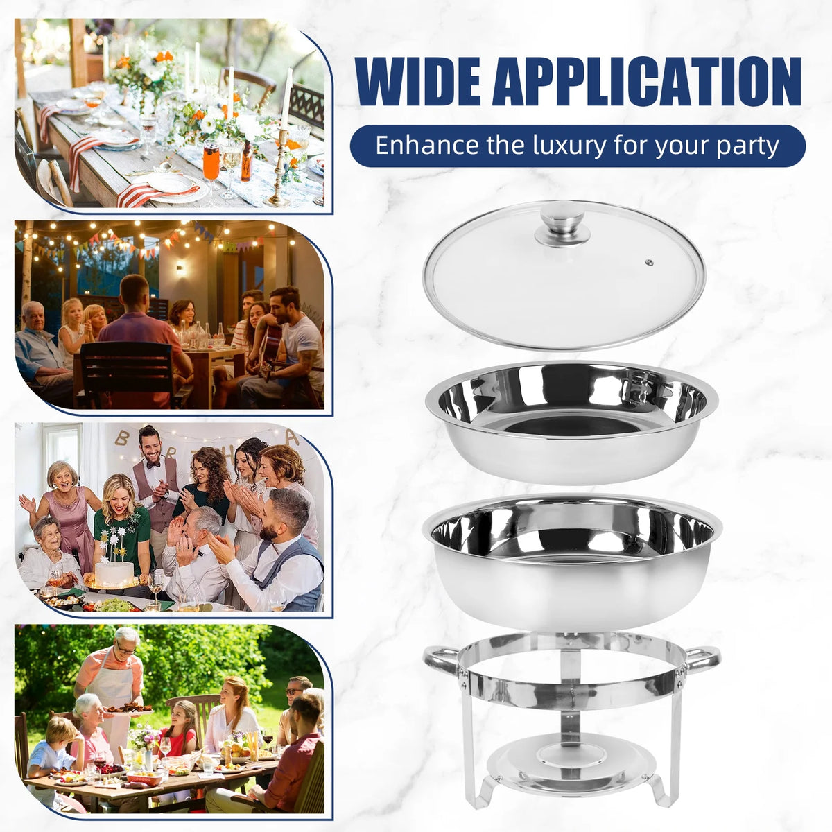 5Qt 4 Packs Stainless Steel Chafing Dish Set with Glass Lid E27190