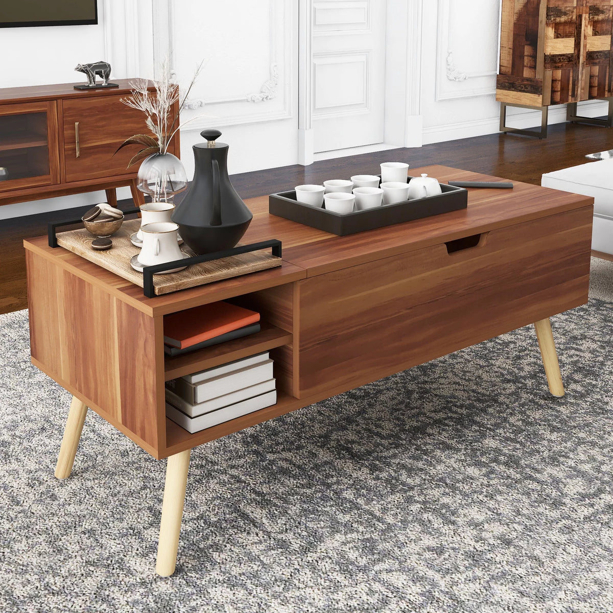 Brown Lift Top Coffee Table with Storage A4326