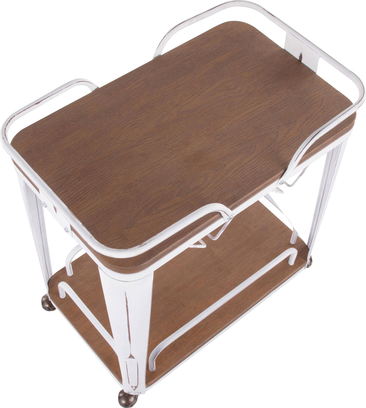 Vintage White Metal Bar Cart with Brown Bamboo V87798