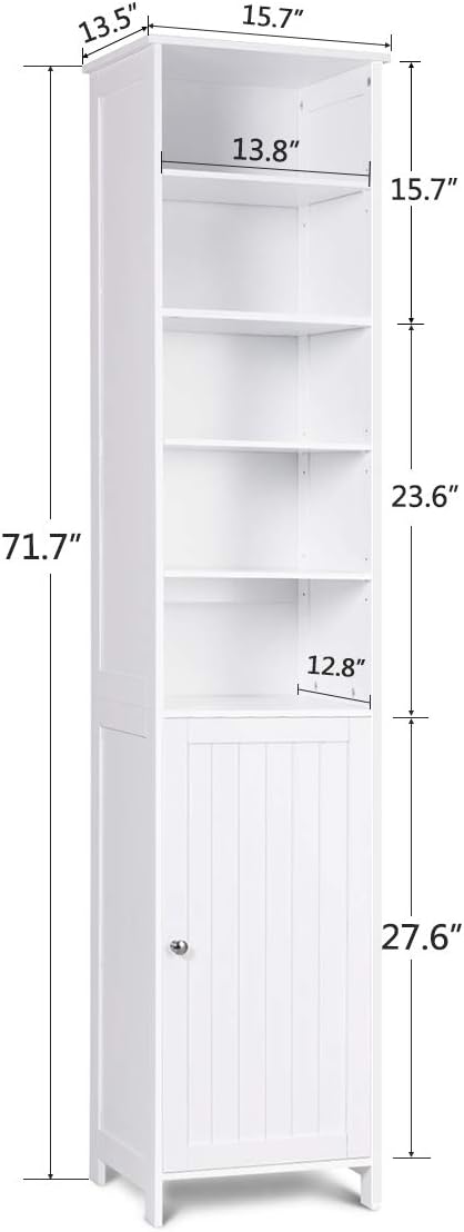 White Wooden Cabinet with Door and 5 Adjustable Shelves S6910