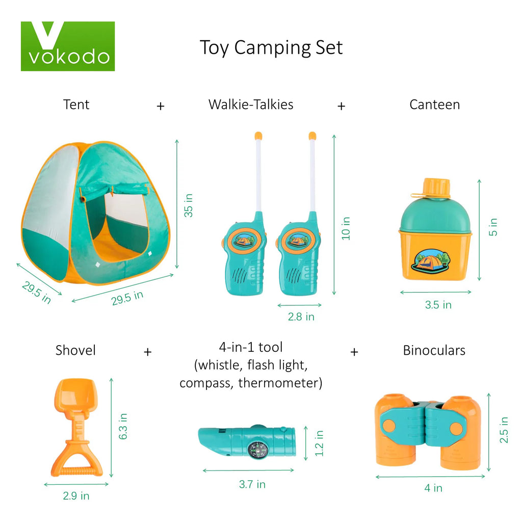 Kids Camping Tent Playset with 2 Walkie Talkies and Outdoor Toy Gear A69769