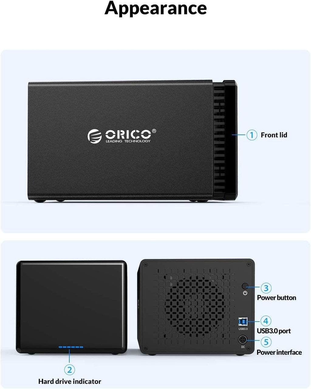 5 Bay Hard Drive Enclosure Magnetic Aluminum USB 3.0 to SATA for 3.5 inch HDD Tool Free Storage Case J47351