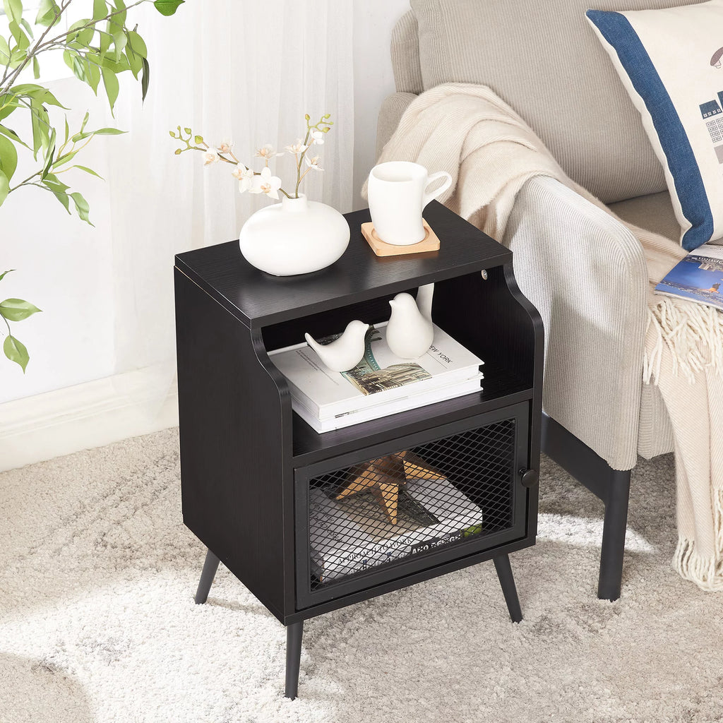 Set of 2 Black Nightstand with Storage Cabinet S843495