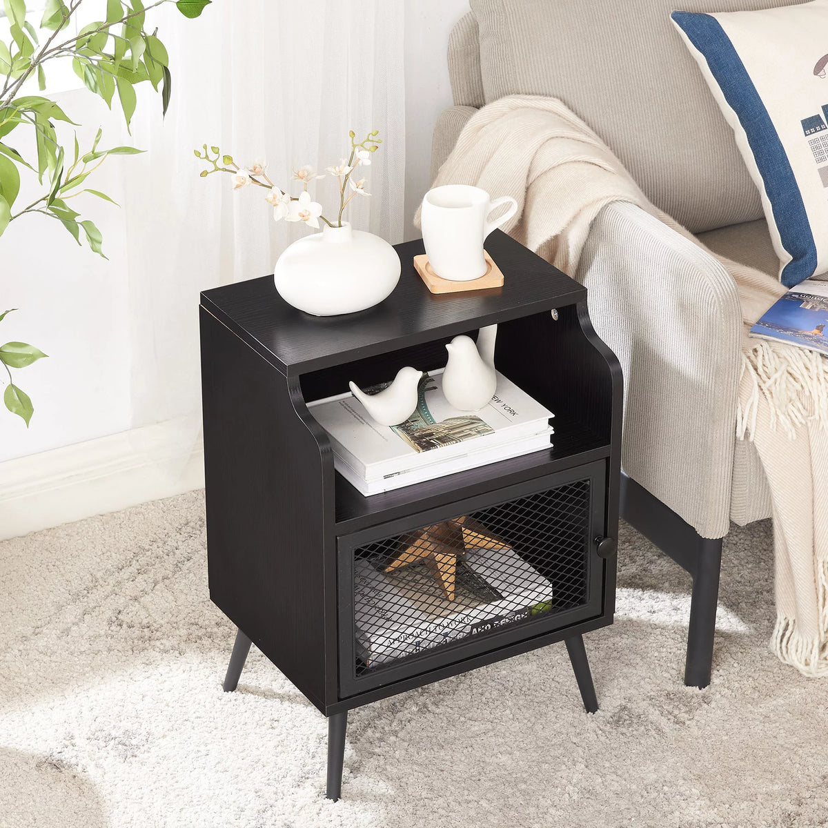 Set of 2 Black Nightstand with Storage Cabinet S843495