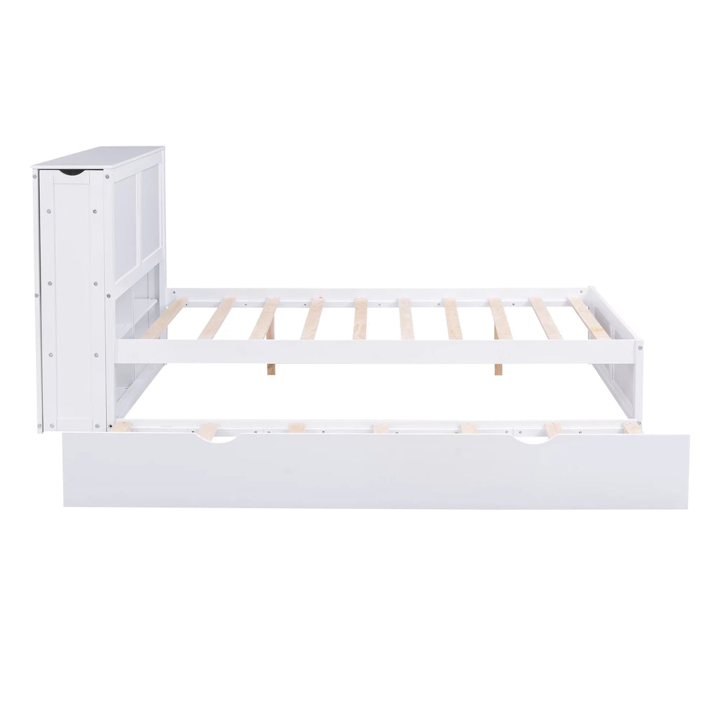 Full Size Wood Platform Bed with Trundle and Storage S48337