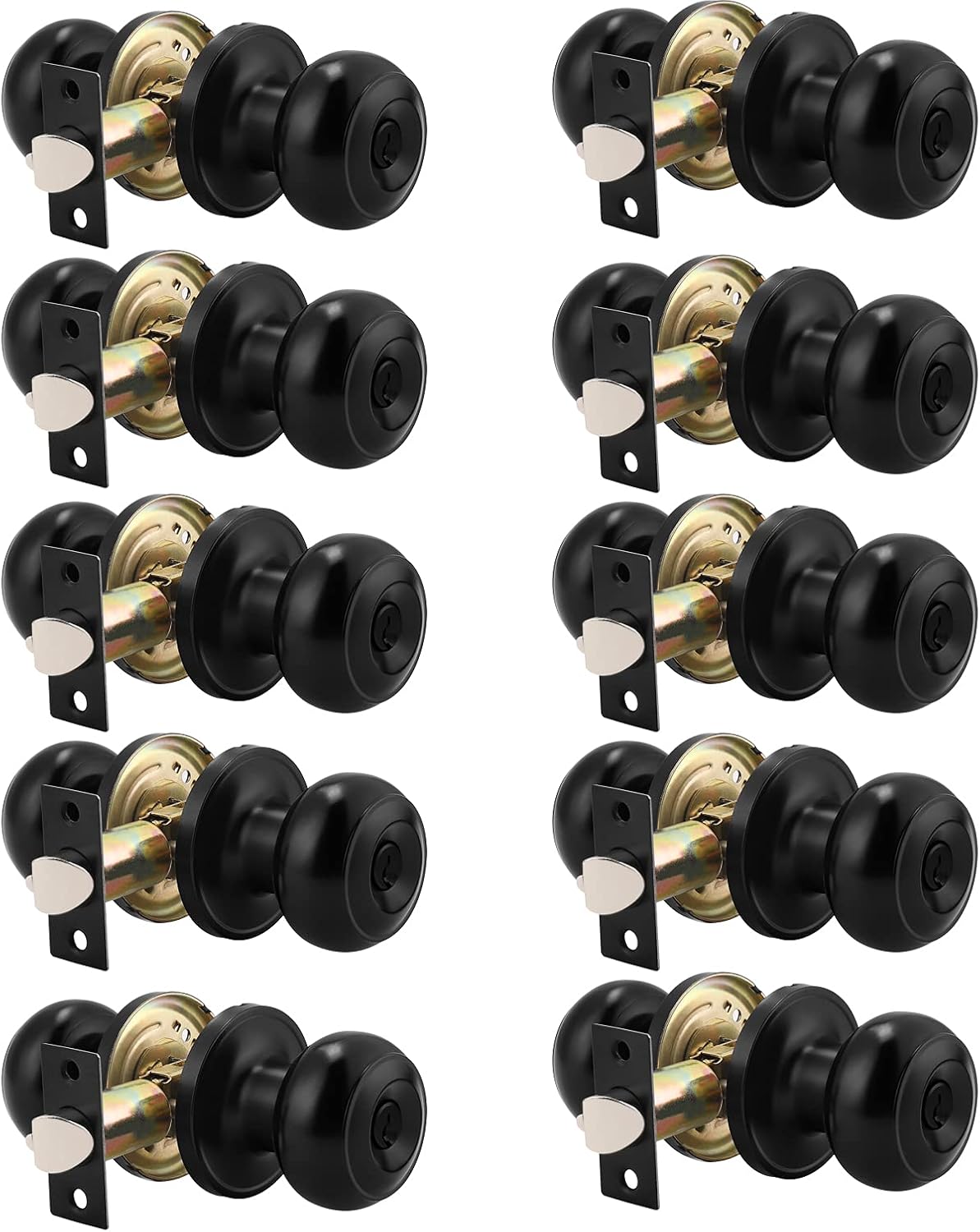 6 Pack Round Passage Door Knob Black Finish Door Hardware S885