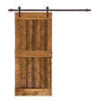Distressed Mid-Bar Walnut Stained Solid Knotty Pine Wood Interior Sliding Barn Door with Hardware Kit V705497