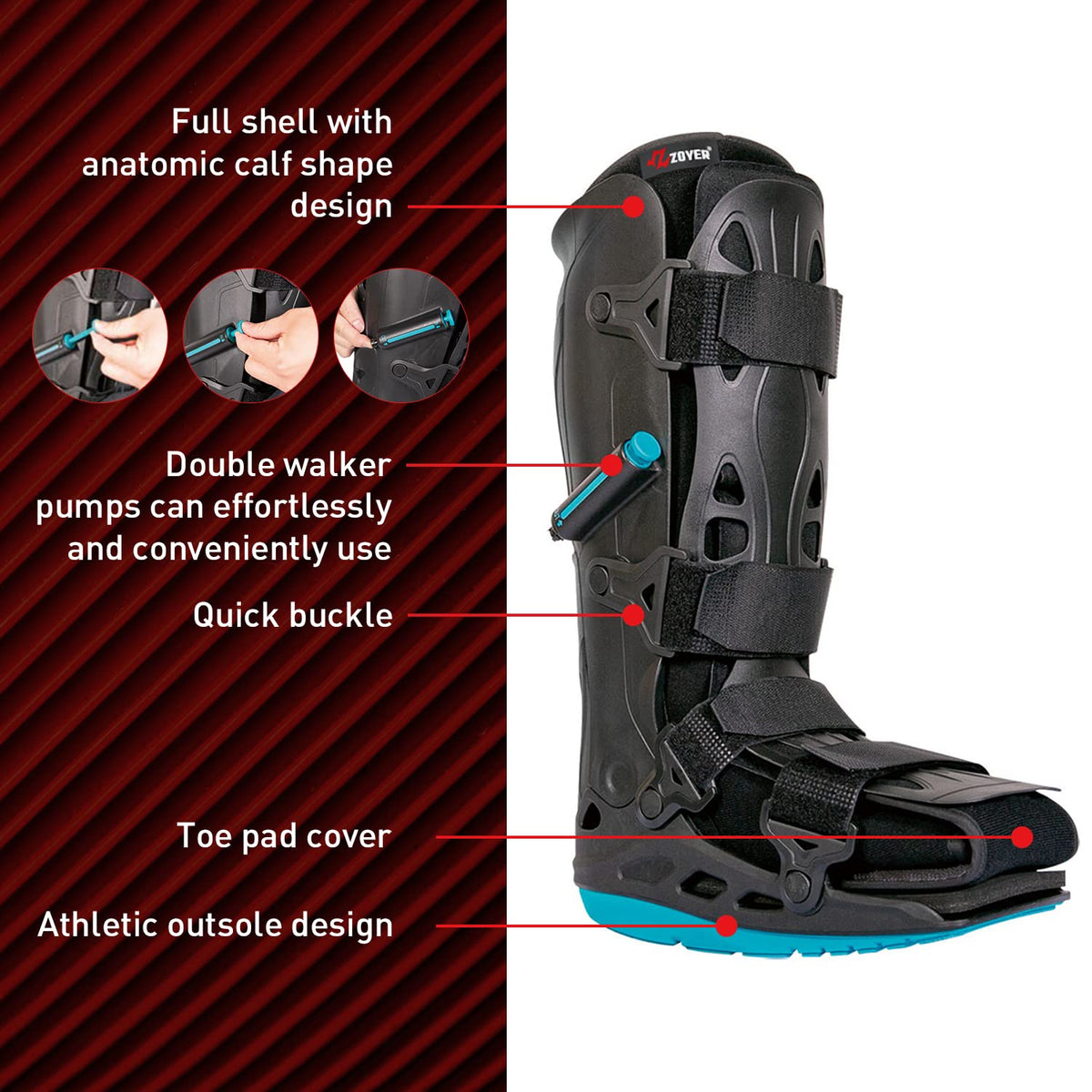 Walker Boot with Dual Pumps, Universal Fit R4606