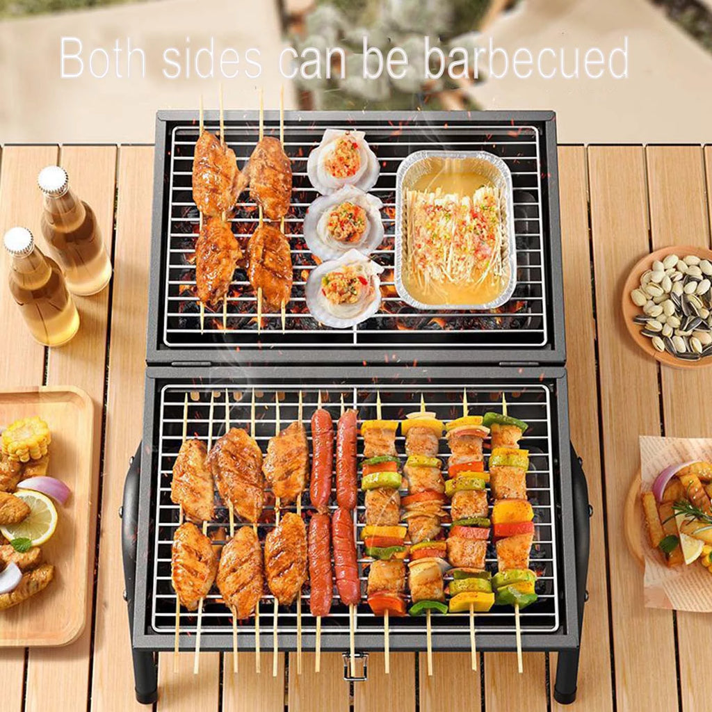 Portable Tabletop Charcoal BBQ Grill Cast Iron Black L63287