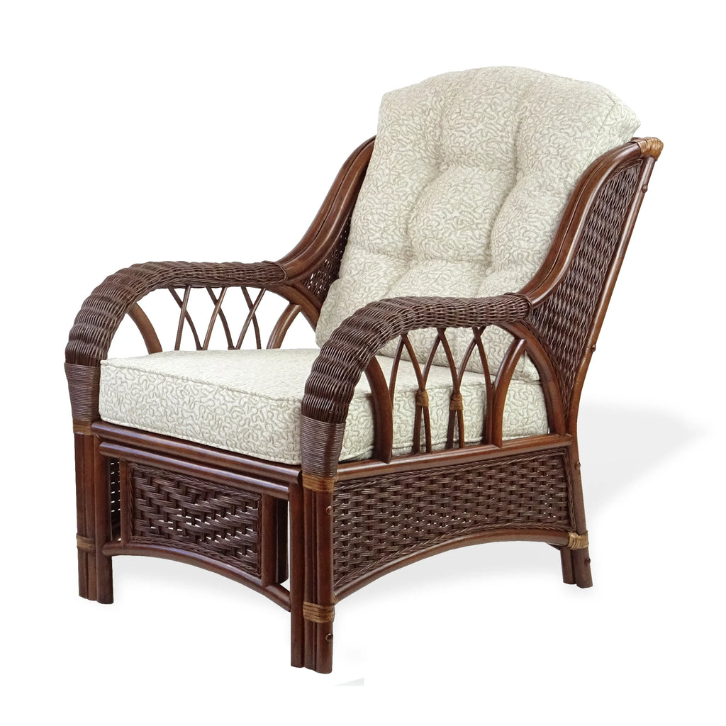 Dark Walnut Natural Rattan Wicker Armchair with Ottoman and Cushion A345107