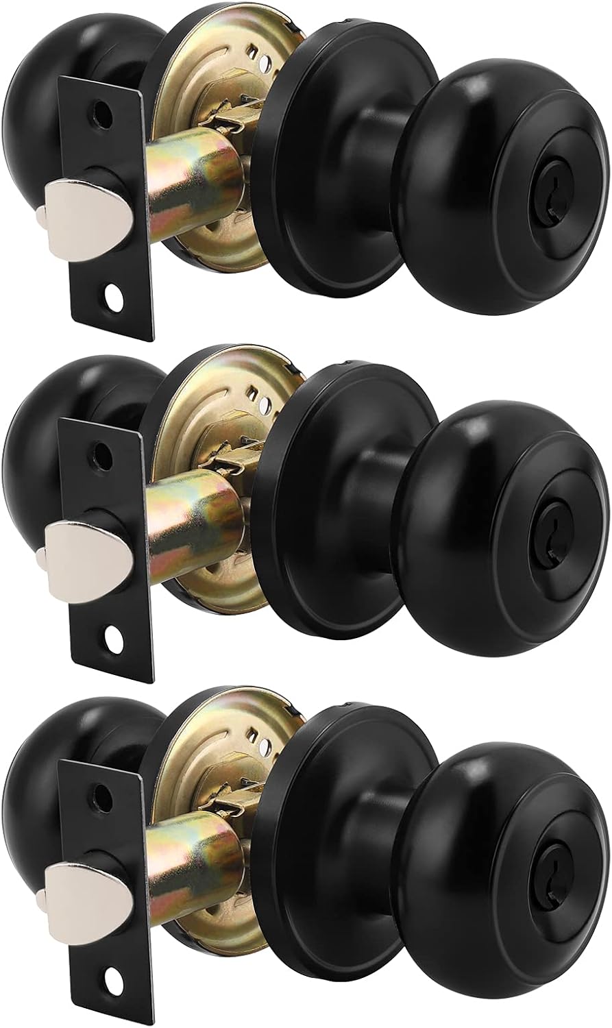 6 Pack Round Passage Door Knob Black Finish Door Hardware S885