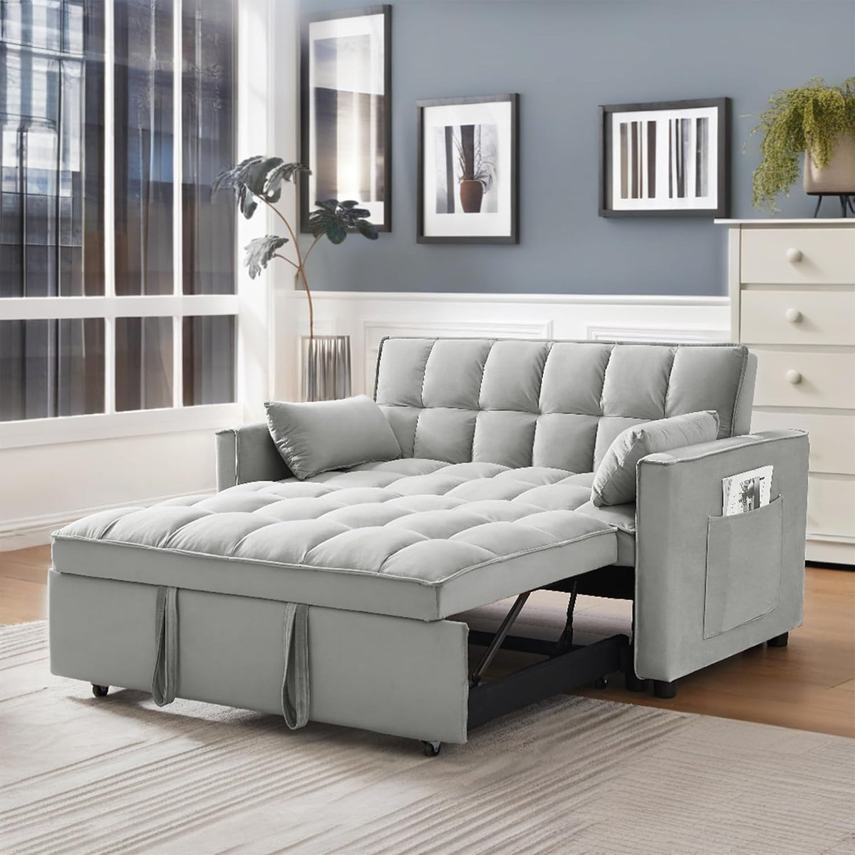 Gray Full Pull Out Sofa Bed with Pillows B839424