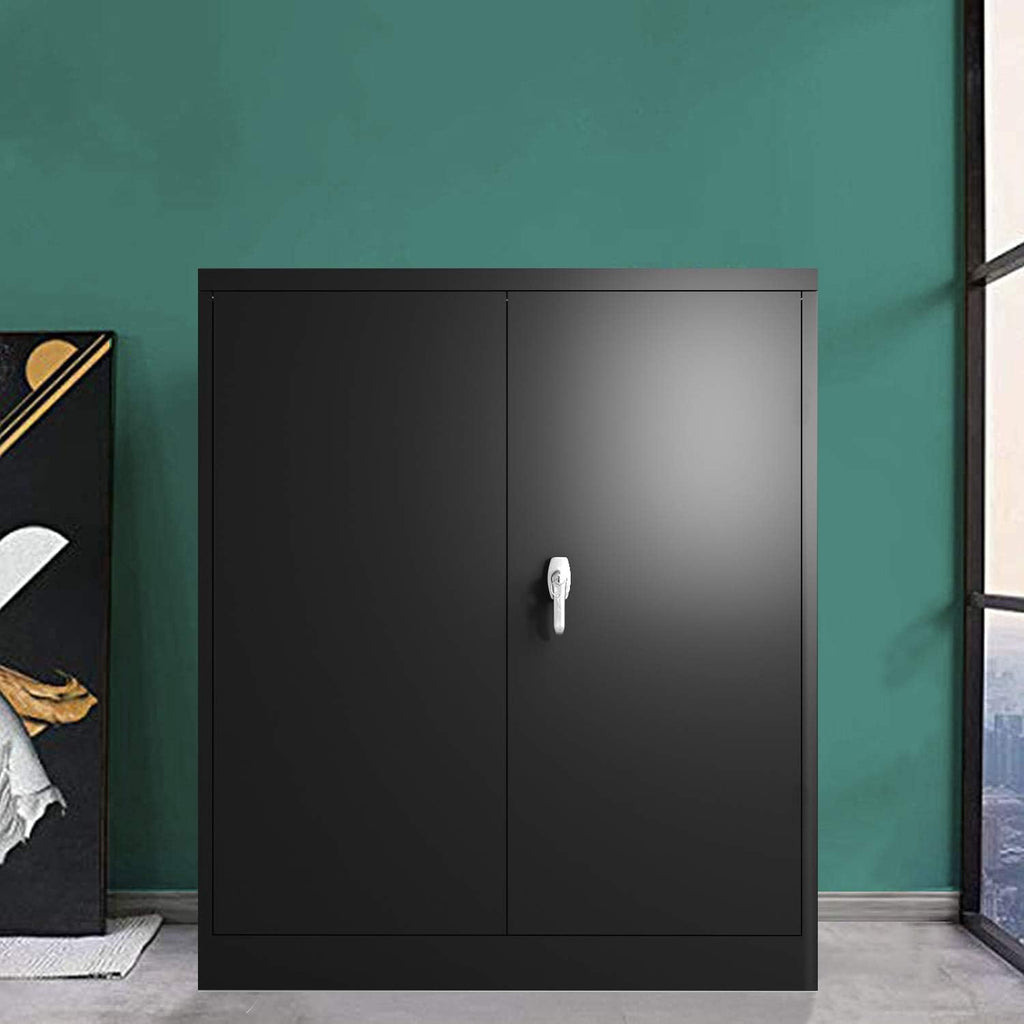 Black 42" Steel Storage Cabinet with 2 Adjustable Shelves and 2 Doors C94172