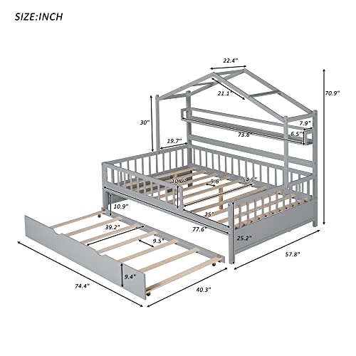 Pink Full Size Wooden House Bed with 2 Drawers S428