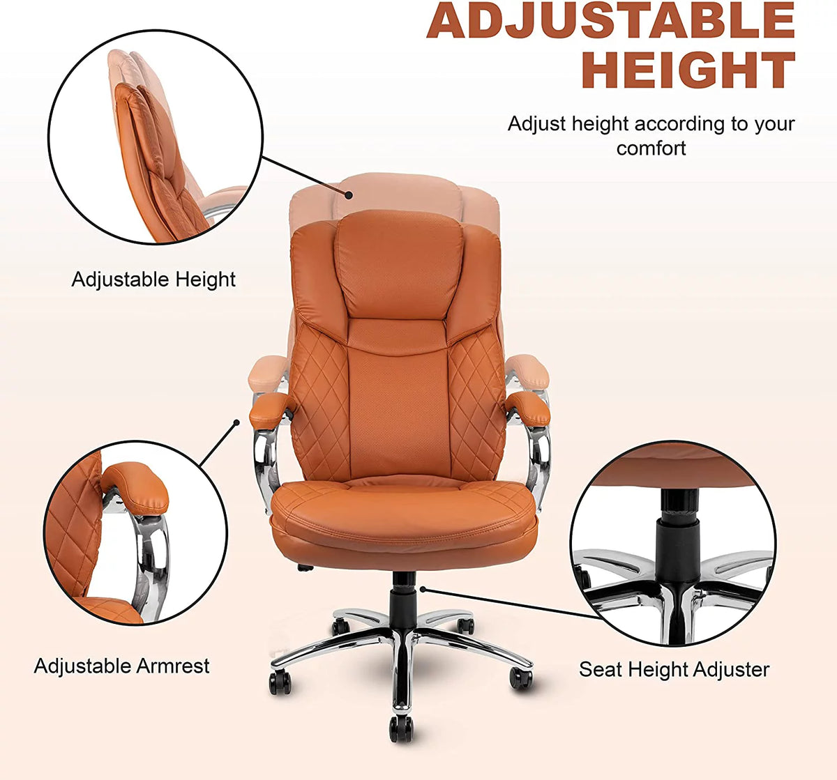 Camel Brown Big and Tall Executive Office Chair 400lbs Capacity PU Leather Y127