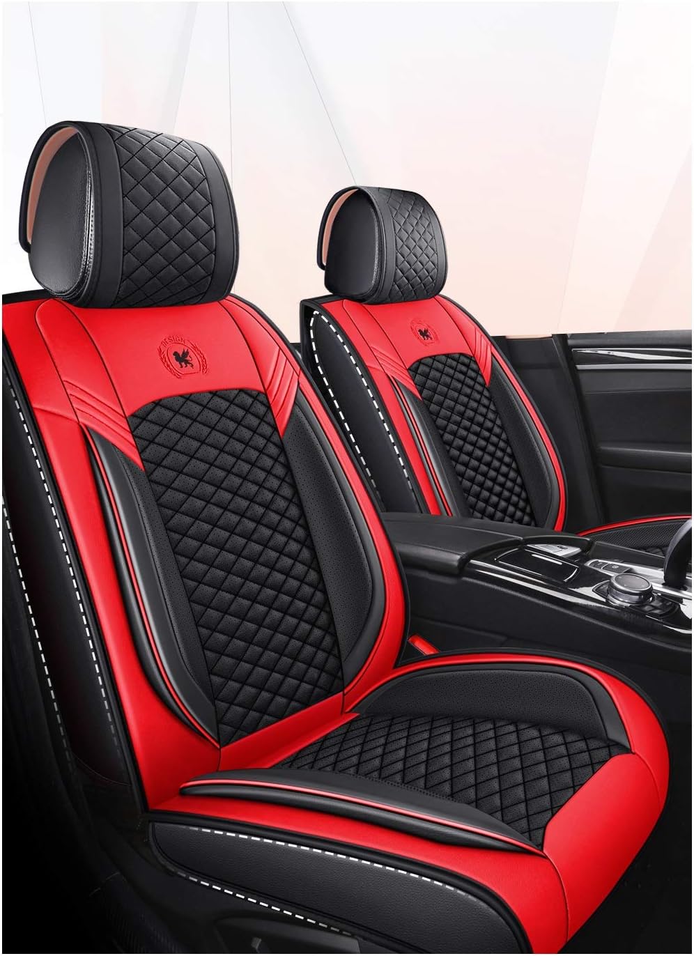 Black & Red Leather Car Seat Covers 5 Seats Full Set N81631