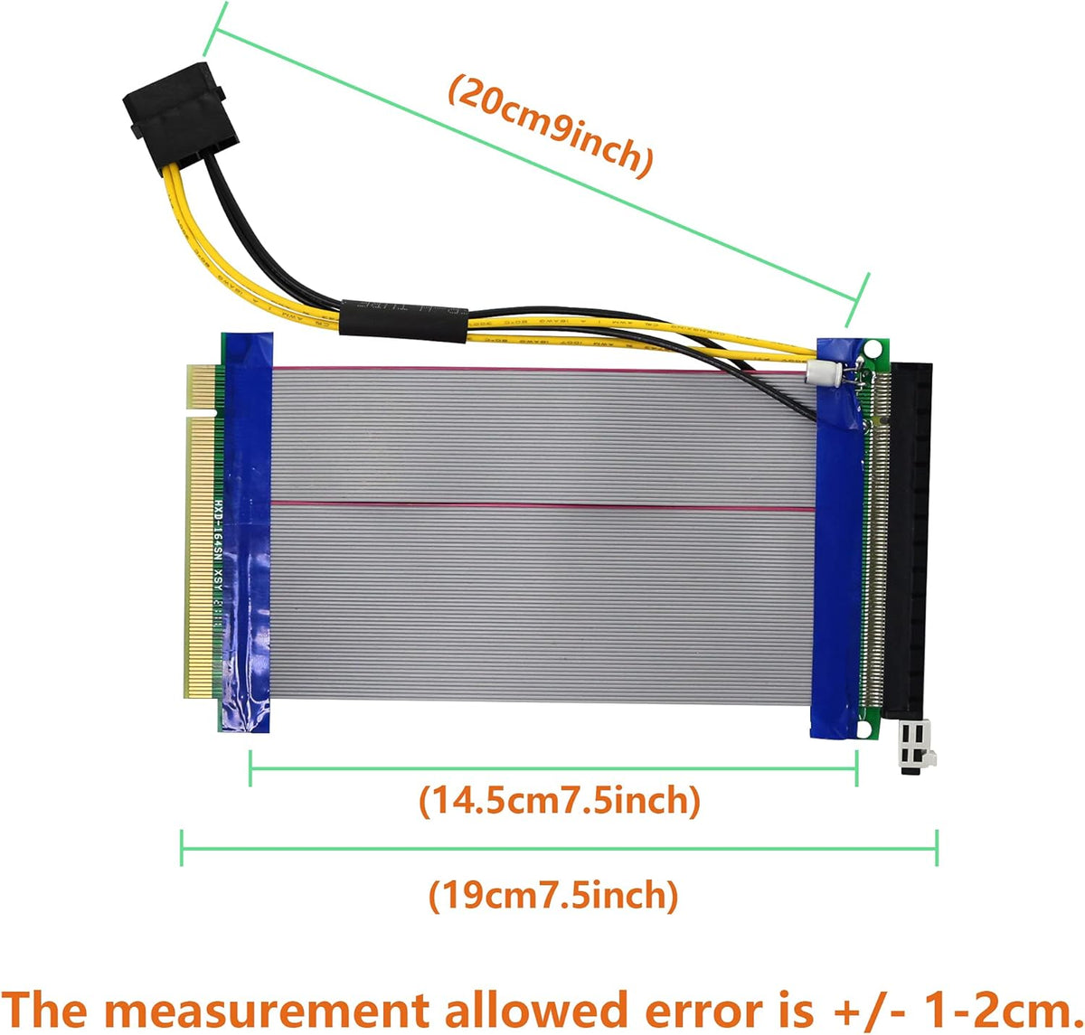 PCIe 16x to 16x Powered Flexible Riser Extender Cable with Molex Power, 20CM W338