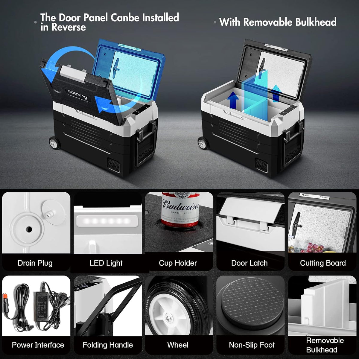 Portable Car Refrigerator 12 Volt 48 Quart Dual Zone Compressor Cooler P802