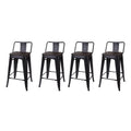 Black 24 inch Low Back Metal Barstool with Dark Wood Seat, Set of 4 W4258