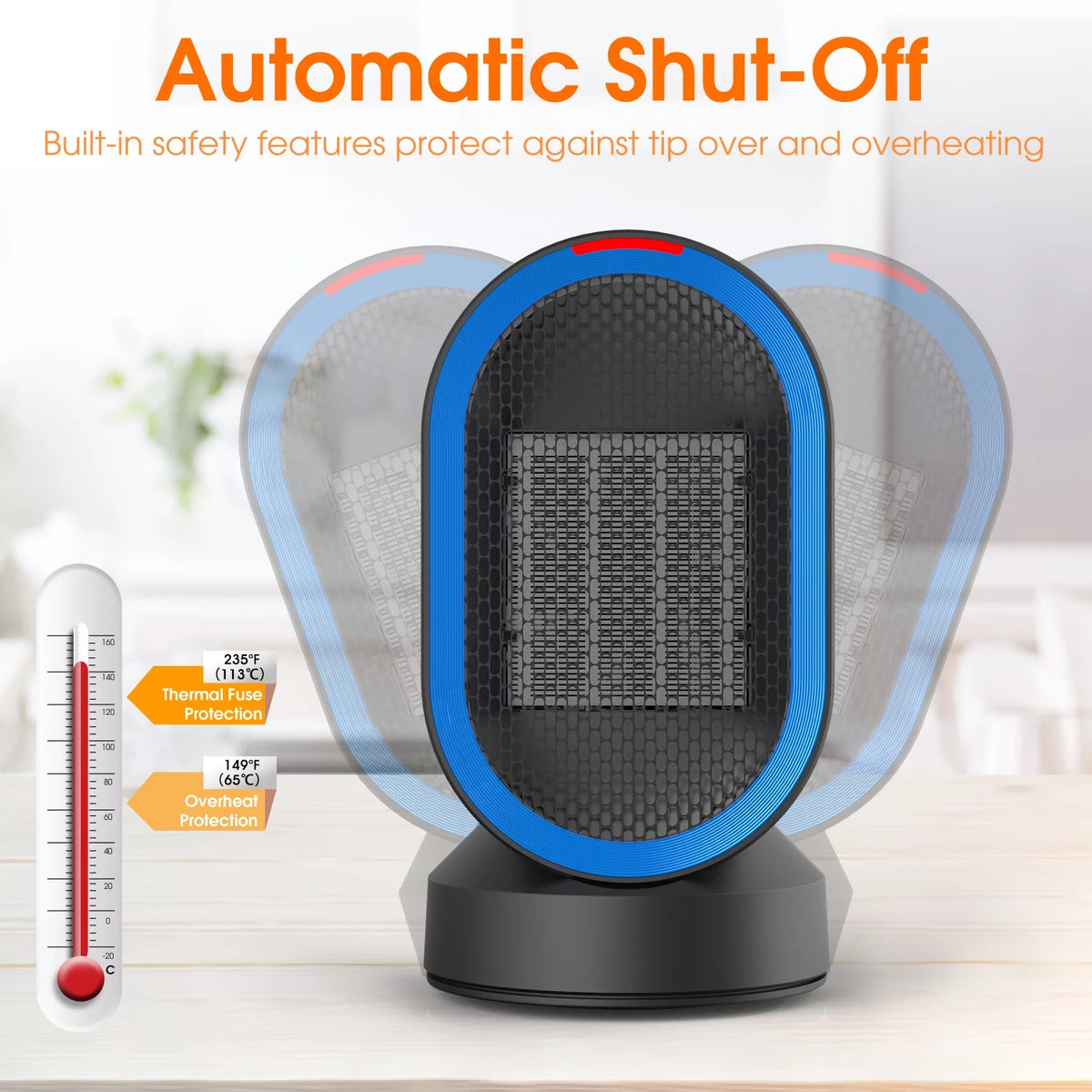 600W PTC Ceramic Space Heater with Oscillation, Black I99928
