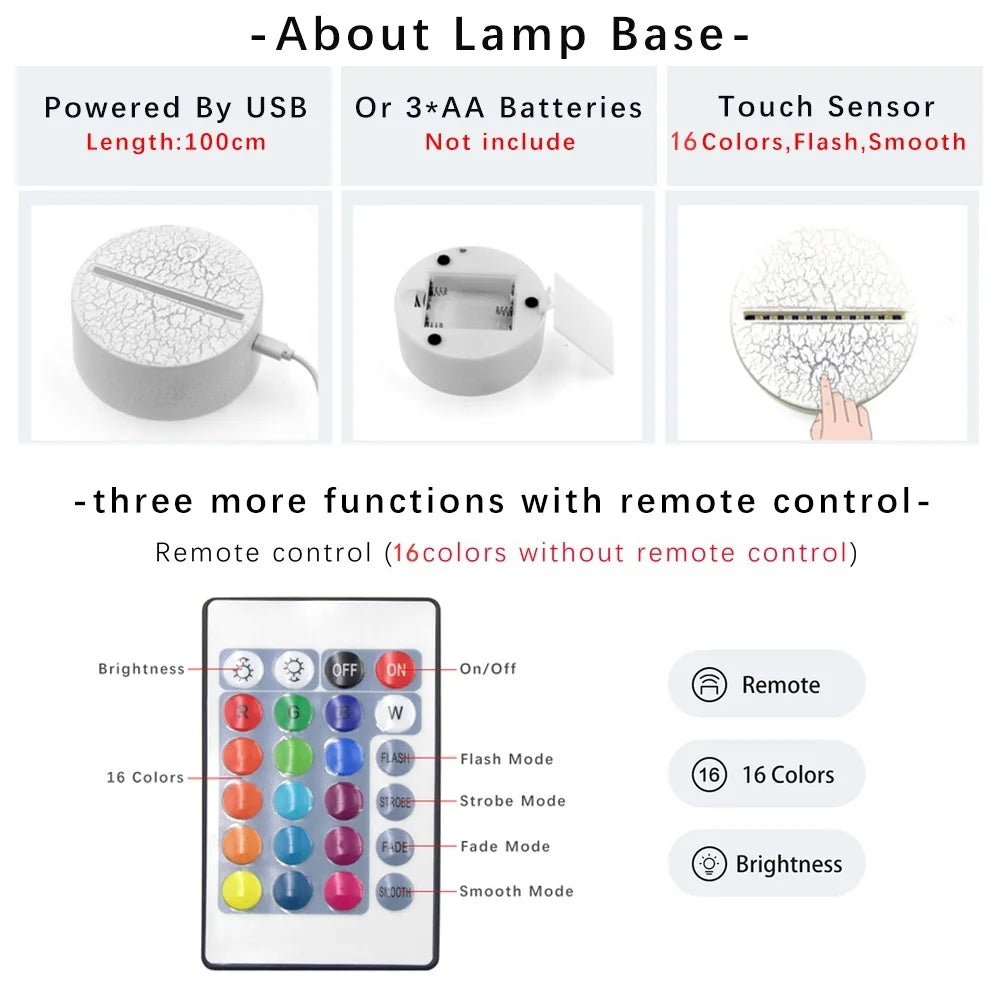 3D Illusion Night Light with Remote Control D5551